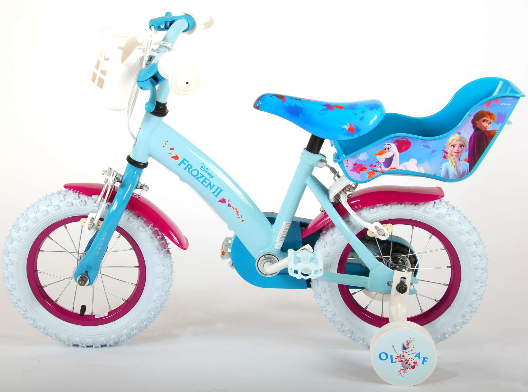 Girl Bike 12 Inch Disney Frozen 2 with Training Wheels Front Brake and Rear Coasterbrake Basket and Doll Carrier 95% Assembled Blue