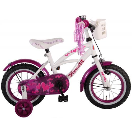 Volare Heart Cruiser Children's Bicycle - Girls - 12 inch - White Purple