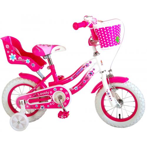 Volare Lovely Children's Bicycle - Girls - 12 inch - Pink White - Two handbrakes