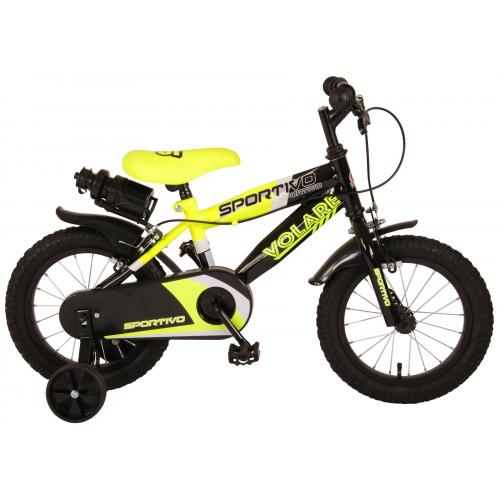 Volare Sportivo Children's Bicycle - Boys - 14 inch - Neon Yellow Black - Two handbrakes - 95% assembled