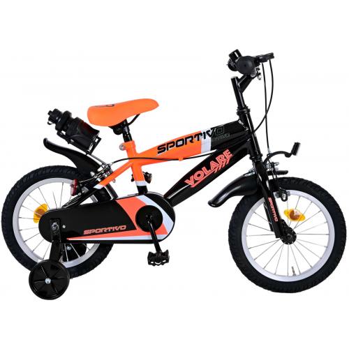 Volare Sportivo Children's Bicycle - Boys - 14 inch - Neon Orange Black - Two handbrakes