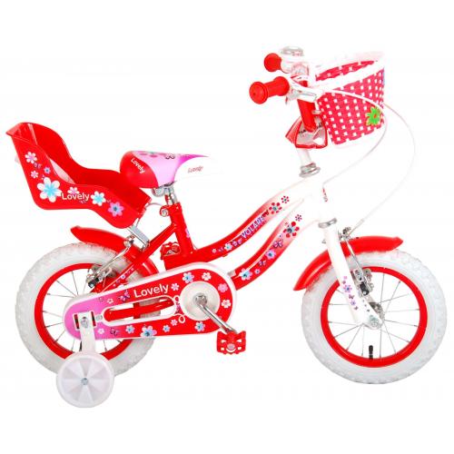 Volare Lovely Children's Bicycle - Girls - 12 inch - Red White - Two handbrakes - 95% assembled