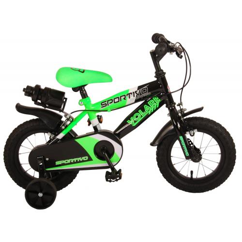 Volare Sportivo Children's Bicycle - Boys - 12 inch - Neon Green Black - Two handbrakes - 95% assembled