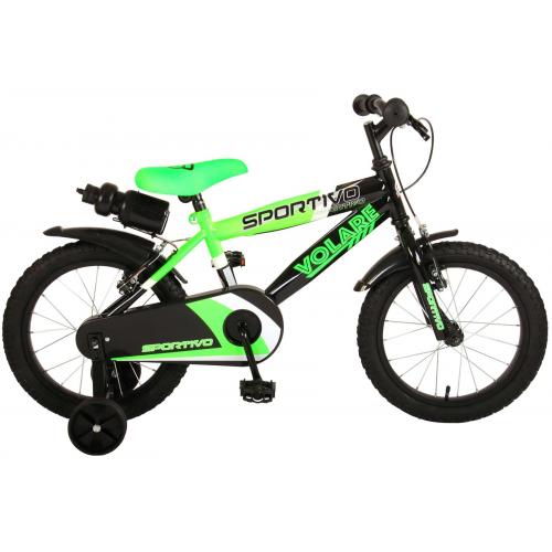 Volare Sportivo Children's Bicycle - Boys - 16 inch - Neon Green Black - Two handbrakes - 95% assembled