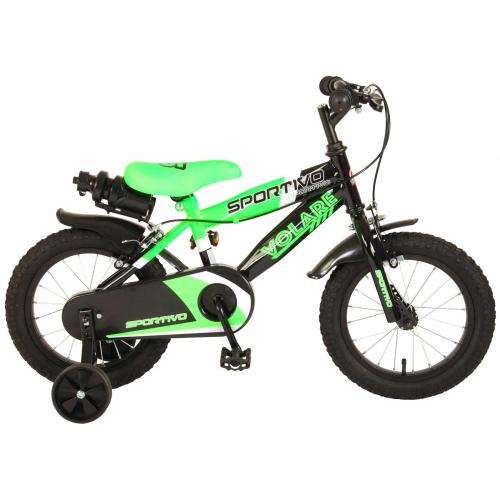 Volare Sportivo Children's Bicycle - Boys - 14 inch - Neon Green Black - Two handbrakes - 95% assembled