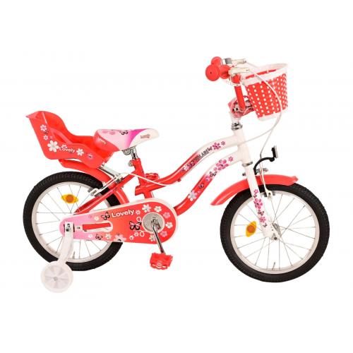 Volare Lovely Children's Bicycle - Girls - 16 inch - Red White - Two handbrakes