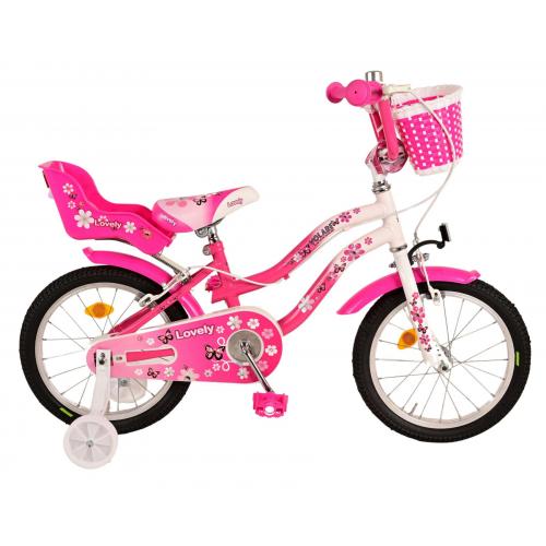 Volare Lovely Children's Bicycle - Girls - 16 inch - Pink White - Two handbrakes