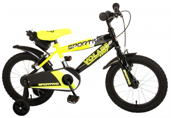 Volare Sportivo Children's Bicycle - Boys - 16 inch - Neon Yellow Black - Two handbrakes - 95% assembled