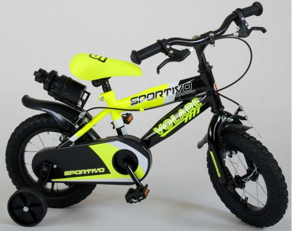 Volare Sportivo Children's Bicycle - Boys - 12 inch - Neon Yellow Black - Two handbrakes - 95% assembled