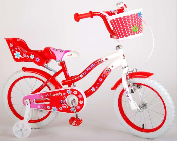Volare Lovely Children's Bicycle - Girls - 16 inch - Red White - 95% assembled