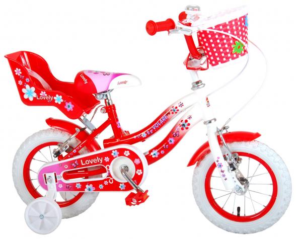 Volare Lovely Children's Bicycle - Girls - 12 inch - Red White - Two handbrakes - 95% assembled