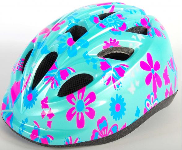 Volare kids bike helmet green pink flowers XS 47-51 cm extra small