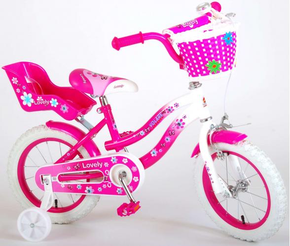 Volare Lovely Children's Bicycle - Girls - 14 inch - Pink White - 95% assembled