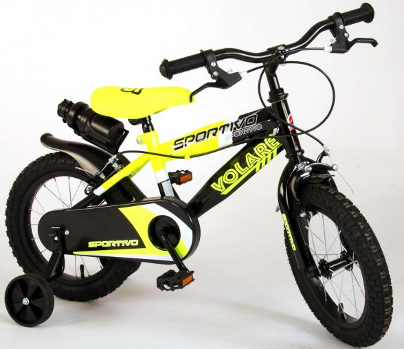 Volare Sportivo Children's Bicycle - Boys - 14 inch - Neon Yellow Black - Two handbrakes - 95% assembled