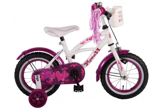 Volare Heart Cruiser Children's Bicycle - Girls - 12 inch - White Purple