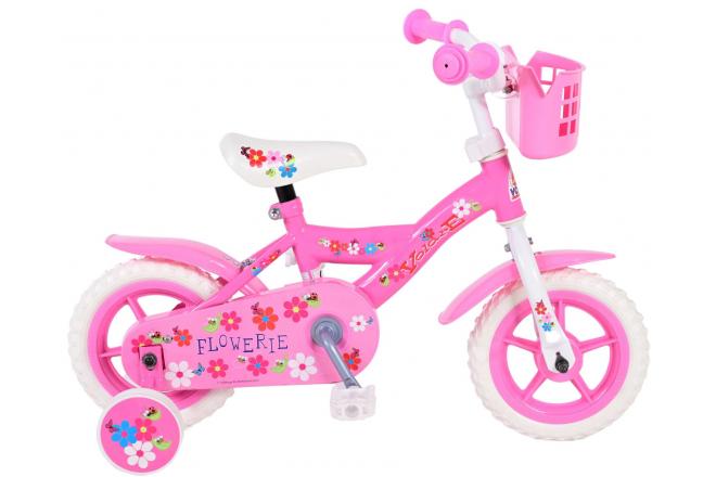 Volare Flowerie Children's Bicycle - Girls - 10 inch - Pink / White