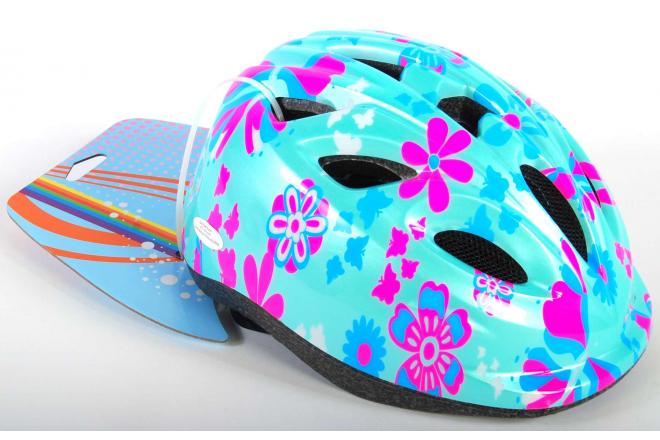 Volare kids bike helmet green pink flowers XS 47-51 cm extra small