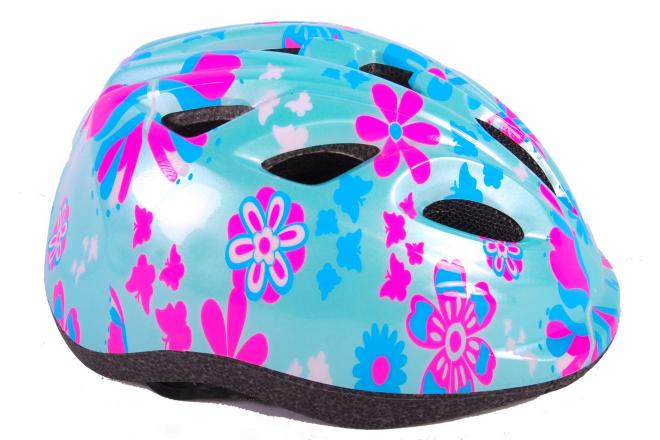 Volare kids bike helmet green pink flowers XS 47-51 cm extra small