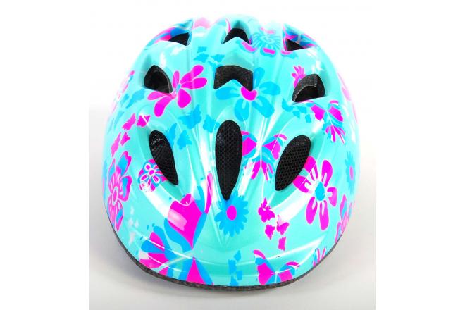 Volare kids bike helmet green pink flowers XS 47-51 cm extra small