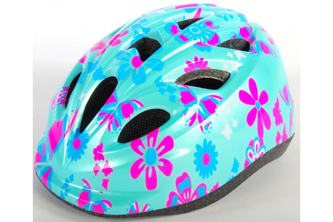 Volare kids bike helmet green pink flowers XS 47-51 cm extra small