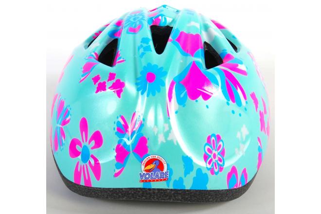 Volare kids bike helmet green pink flowers XS 47-51 cm extra small