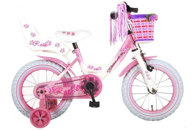 Volare Rose Children's Bicycle - Girls - 14 inch - Pink White - 95% assembled