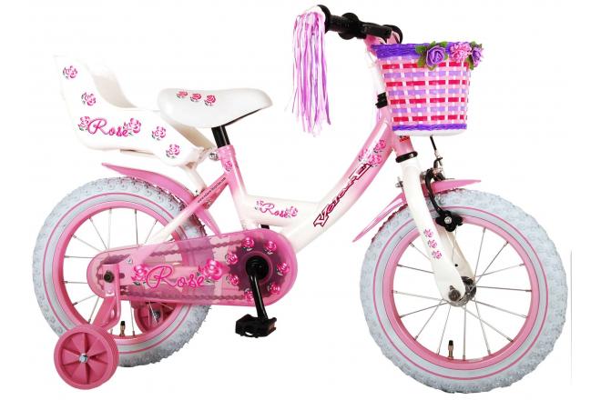 Volare Rose Children's Bicycle - Girls - 14 inch - Pink White - 95% assembled