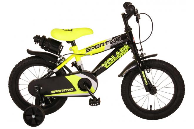 Volare Sportivo Children's Bicycle - Boys - 14 inch - Neon Yellow Black - Two handbrakes - 95% assembled