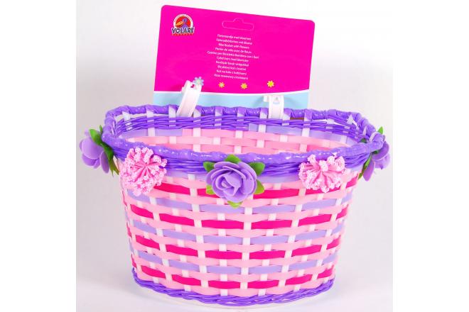 Volare Braided Bicycle Basket - Flowers - Girls - White/Pink