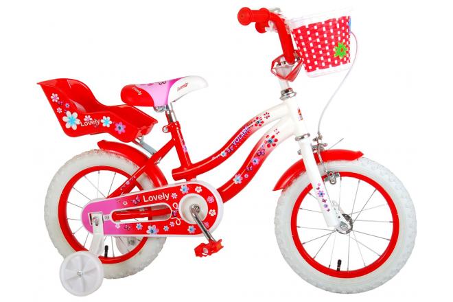 Volare Lovely Children's Bicycle - Girls - 14 inch - Red White - 95% assembled