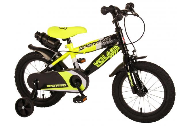 Volare Sportivo Children's Bicycle - Boys - 14 inch - Neon Yellow Black - Two handbrakes - 95% assembled