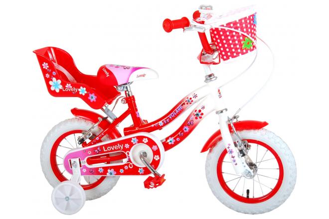 Volare Lovely Children's Bicycle - Girls - 12 inch - Red White - Two handbrakes - 95% assembled