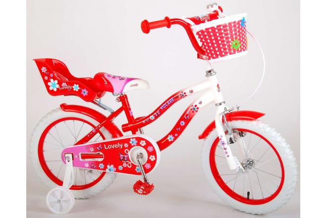 Volare Lovely Children's Bicycle - Girls - 16 inch - Red White - 95% assembled