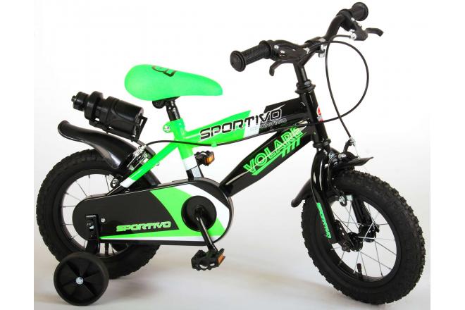 Volare Sportivo Children's Bicycle - Boys - 12 inch - Neon Green Black - Two handbrakes - 95% assembled