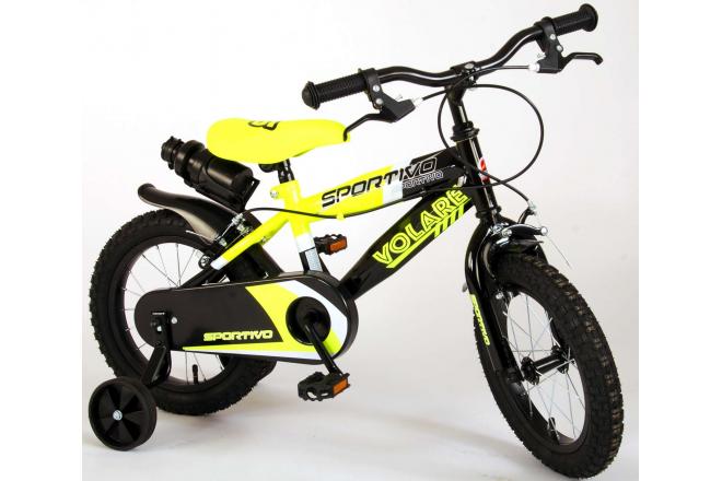 Volare Sportivo Children's Bicycle - Boys - 14 inch - Neon Yellow Black - Two handbrakes - 95% assembled