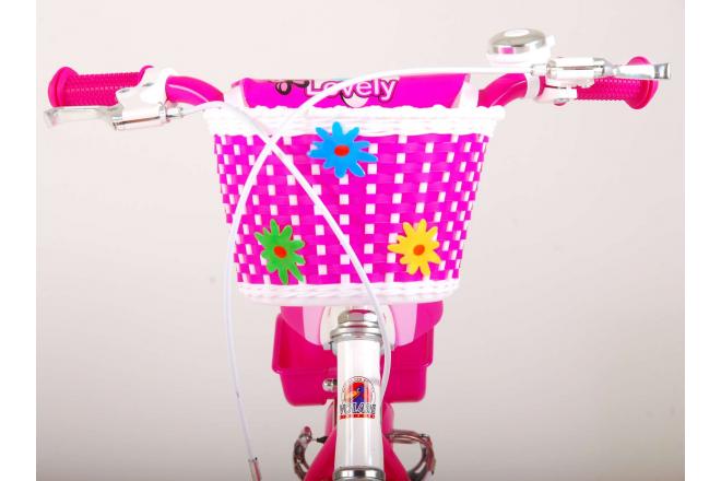 Volare Lovely Children's Bicycle - Girls - 14 inch - Pink White - Two handbrakes - 95% assembled