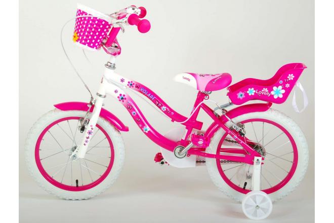 Volare Lovely Children's Bicycle - Girls - 16 inch - Pink White - Two handbrakes - 95% assembled