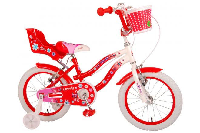 Volare Lovely Children's Bicycle - Girls - 16 inch - Red White - Two handbrakes - 95% assembled