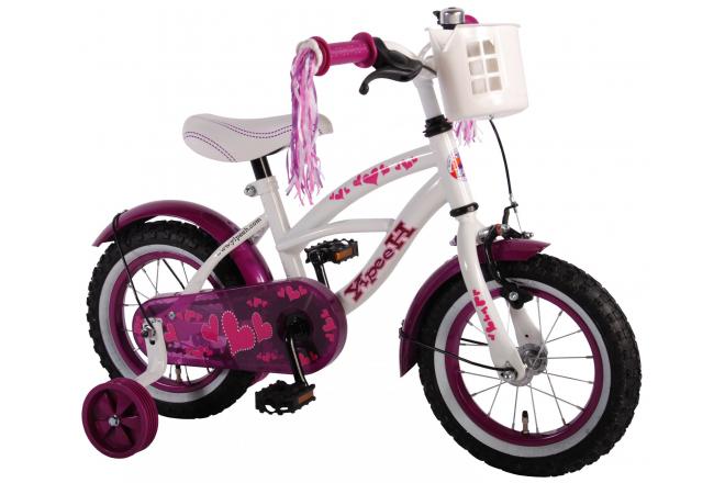 Volare Heart Cruiser Children's Bicycle - Girls - 12 inch - White Purple