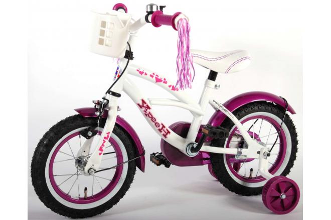 Volare Heart Cruiser Children's Bicycle - Girls - 12 inch - White Purple