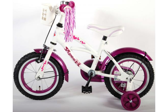 Volare Heart Cruiser Children's Bicycle - Girls - 12 inch - White Purple