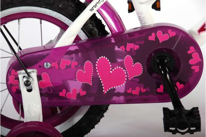 Volare Heart Cruiser Children's Bicycle - Girls - 12 inch - White Purple