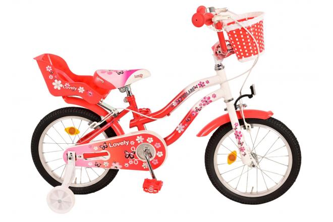 Volare Lovely Children's Bicycle - Girls - 16 inch - Red White - Two handbrakes