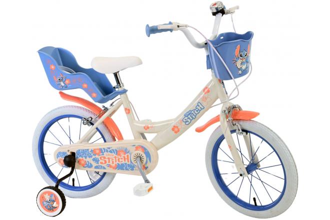 Disney Stitch Kids bike - Girls - 16 inch - Cream Coral Blue - Two hand brakes