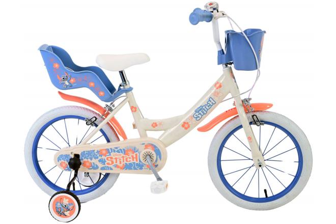 Disney Stitch Kids bike - Girls - 16 inch - Cream Coral Blue - Two hand brakes