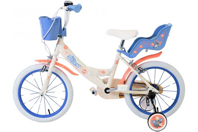 Disney Stitch Kids bike - Girls - 16 inch - Cream Coral Blue - Two hand brakes