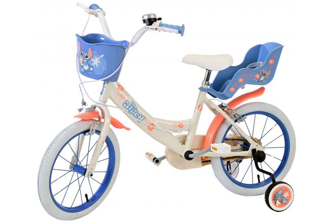 Disney Stitch Kids bike - Girls - 16 inch - Cream Coral Blue - Two hand brakes
