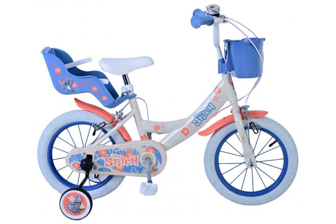 Disney Stitch Kids bike - Girls - 14 inch - Cream Coral Blue - Two hand brakes