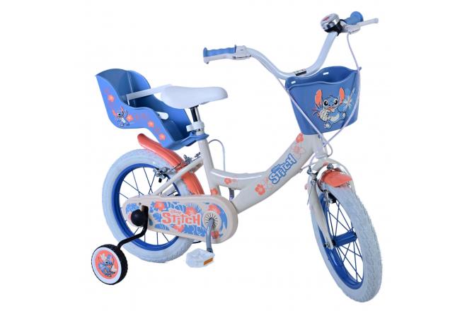 Disney Stitch Kids bike - Girls - 14 inch - Cream Coral Blue - Two hand brakes