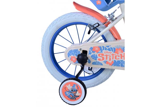 Disney Stitch Kids bike - Girls - 14 inch - Cream Coral Blue - Two hand brakes